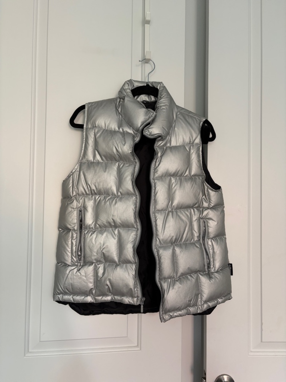 Metallic Silver Puffer Vest - Sleeveless Quilted Jacket dollhouse 90s corp core